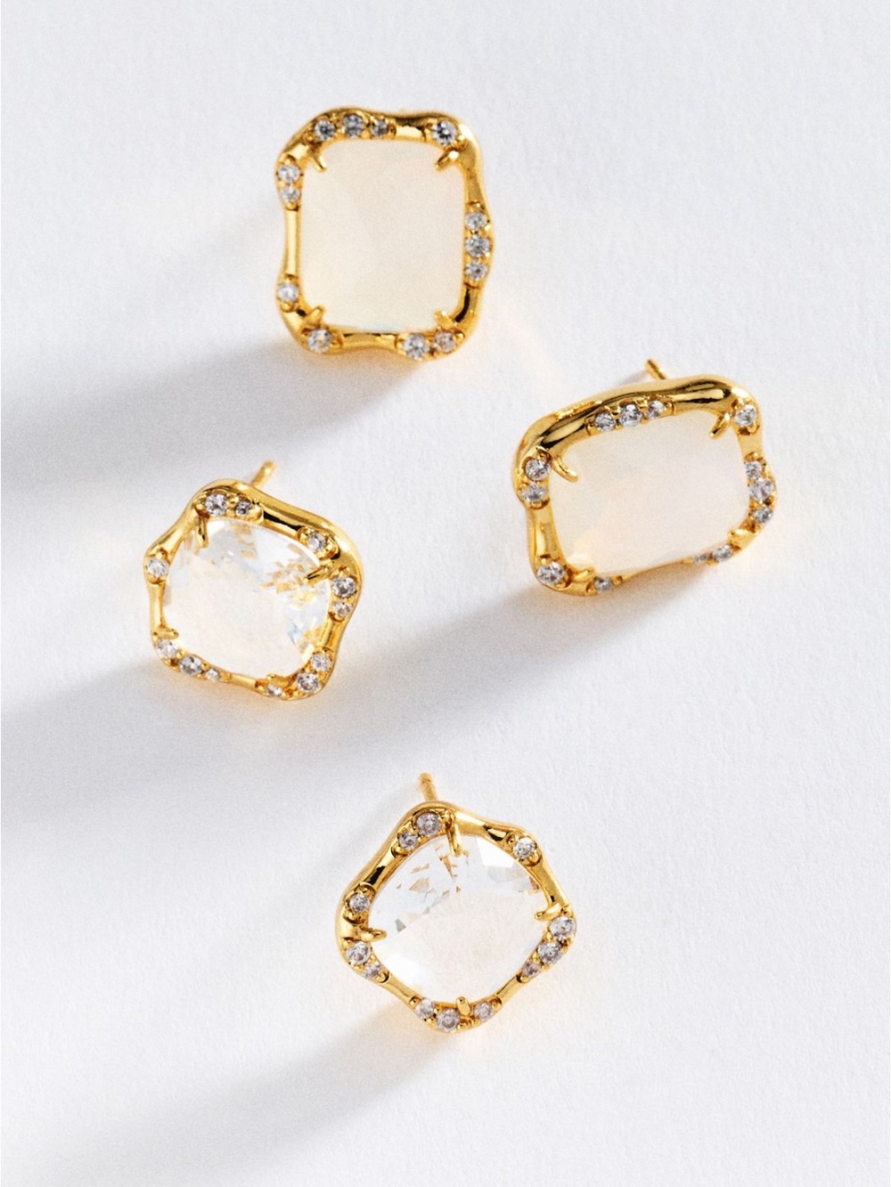 NWT Anthropologie Stone Post Earrings, Set of 2, Clear/ Opal
